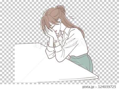 机で泣いている女性 仕事の失敗など 机で泣いている女性 仕事の失敗など 124039725
