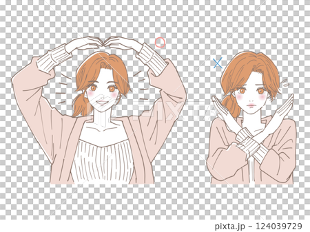 一群婦女用手畫一個圓圈，用手畫一個十字架 124039729