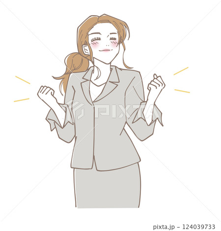 拳を握って喜んでいる女性 124039733