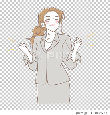 拳を握って喜んでいる女性 124039733