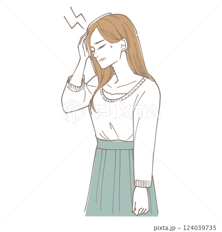 頭が痛そうな女性　体調不良の女性 124039735