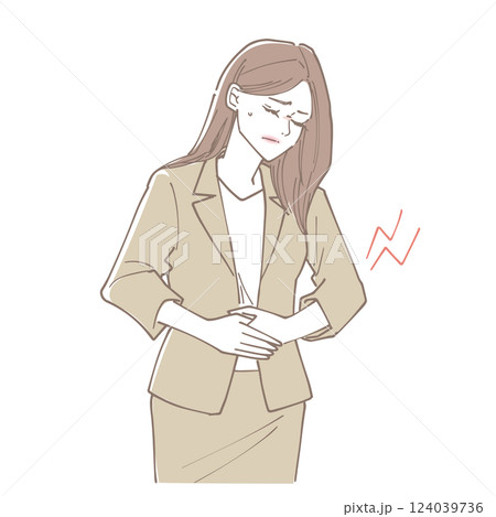 お腹が痛そうにしているビジネスマンの女性 124039736