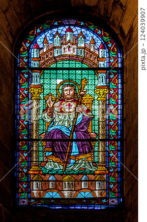 Stained-glass window in the cathedral of Santiago de Compostela 124039907