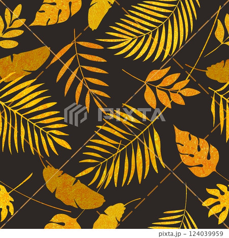 Golden foil leaves seamless pattern 124039959