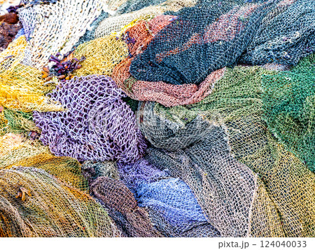 Colorful fishing nets close up 124040033