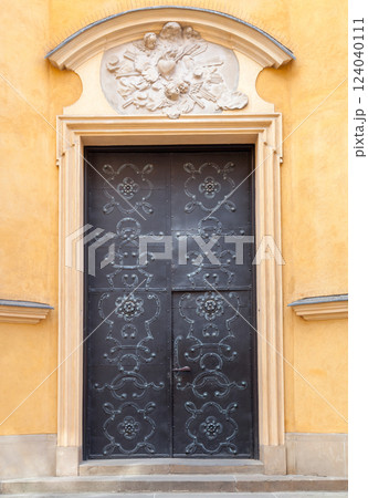 Old ornate metal door background 124040111