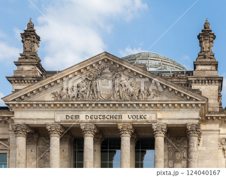 Detail of the Reichstag, Berlin, Dem Deutschen Volke means For the German people Detail of the Reichstag, Berlin, Dem Deutschen Volke means For the German people 124040167