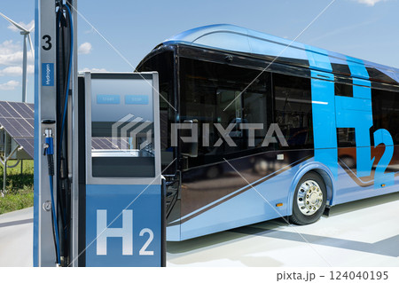 A hydrogen fuel cell bus with filling station A hydrogen fuel cell bus with filling station 124040195