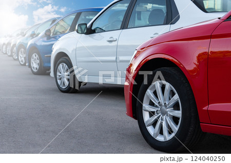 A lot of cars in a rows. Used car sales A lot of cars in a rows. Used car sales 124040250