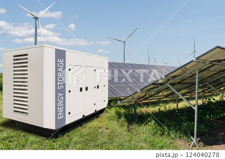 Solar panel and wind turbines with energy storage Solar panel and wind turbines with energy storage 124040278