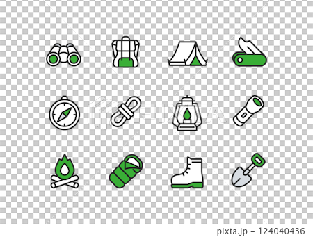 Camping equipment icon set Camping equipment icon set 124040436