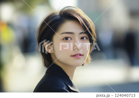 街角で働くキャリアウーマン「AI生成画像」 124040713