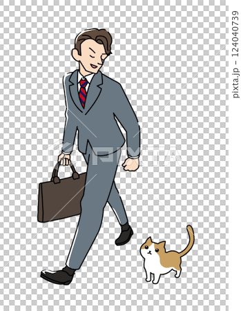 商人和一隻貓一起散步 124040739