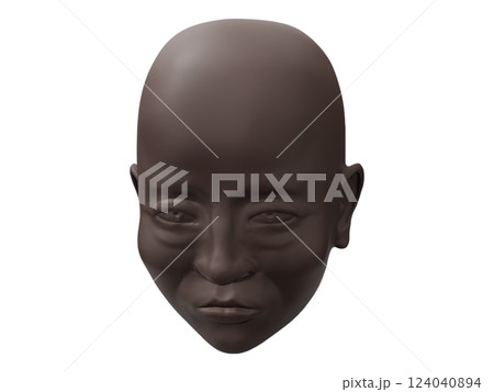 Serene dark brown sculpted head, minimalist art.  Symbolic of contemplation, identity, or human nature. 124040894