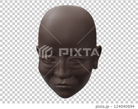 Serene dark brown sculpted head, minimalist art.  Symbolic of contemplation, identity, or human nature. 124040894
