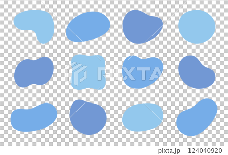 色彩斑斕的蓬鬆流體形狀，以藍色為背景 124040920