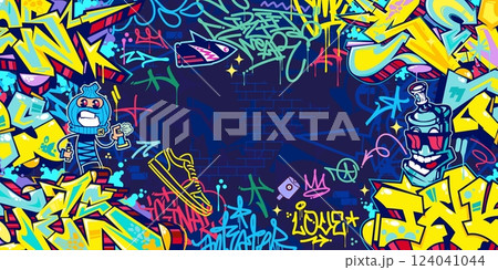 Funky Abstract Colorful Urban Street Art Graffiti Style Vector Illustration Background Template 124041044