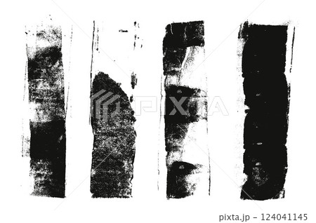 Linocut straight texture lines. Ink roller long stripes background. Grunge letterpress rectangles. Dry black brayer stroke isolated on white background. Painted relief stain Vector lino abstract form Linocut straight texture lines. Ink roller long stripes background. Grunge letterpress rectangles. Dry black brayer stroke isolated on white background. Painted relief stain Vector lino abstract form 124041145