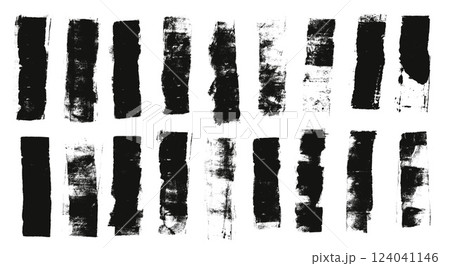 Straight thick grunge underlines. Linocut rolled brush stroke set. Handmade ink rectangle rough stamps. Vector black paint lines shapes. Dry marker or brayer smear textures. Distressed figures Straight thick grunge underlines. Linocut rolled brush stroke set. Handmade ink rectangle rough stamps. Vector black paint lines shapes. Dry marker or brayer smear textures. Distressed figures 124041146