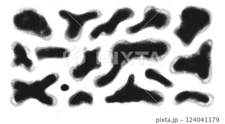 Liquid halftone organic shapes set. Irregular splodge figures. Random punk abstract fluid. Uneven shape splashes. Wavy blob stains. Curvy flat drops. Vector hand drawn background illustration Liquid halftone organic shapes set. Irregular splodge figures. Random punk abstract fluid. Uneven shape splashes. Wavy blob stains. Curvy flat drops. Vector hand drawn background illustration 124041179