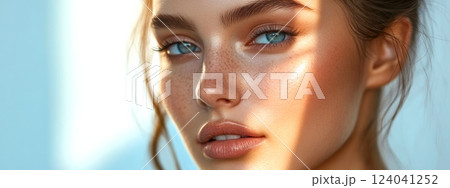 Close-Up of Woman’s Face with Smooth Glowing Skin 124041252