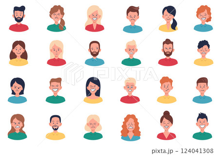 Set of portraits and avatars of man and woman.Facial expression. Set of portraits and avatars of man and woman.Facial expression. 124041308