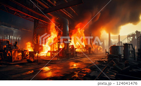 工場火災イメージ（AI生成画像） 124041476