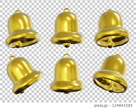 Six shiny golden bells in various angles, isolated on white. Perfect for holiday, celebration, announcement, or success concepts. Elegant 3D render with a polished, luxurious feel. Six shiny golden bells in various angles, isolated on white. Perfect for holiday, celebration, announcement, or success concepts. Elegant 3D render with a polished, luxurious feel. 124041585