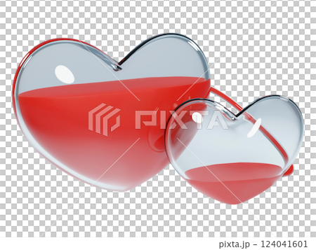 Two heartshaped glass containers, one larger than the other, filled with red liquid.  A powerful visual metaphor for love, compassion, or blood donation. 124041601