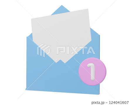 A cheerful, pasteltoned 3D illustration of a light blue envelope with one unread message. A cheerful, pasteltoned 3D illustration of a light blue envelope with one unread message. 124041607