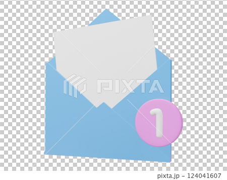 A cheerful, pasteltoned 3D illustration of a light blue envelope with one unread message. A cheerful, pasteltoned 3D illustration of a light blue envelope with one unread message. 124041607