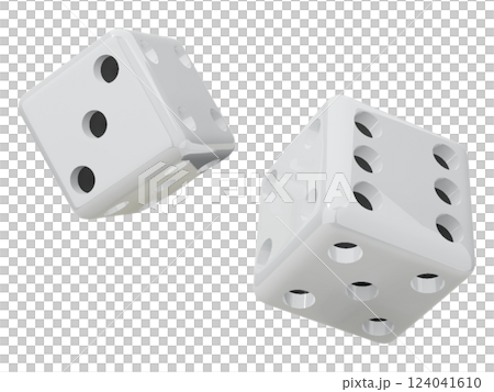 Two offwhite dice tumble in midair, a captivating visual metaphor for chance, risk, and the unpredictable nature of life. Perfect for illustrating concepts of gambling, fate, or game design. Two offwhite dice tumble in midair, a captivating visual metaphor for chance, risk, and the unpredictable nature of life. Perfect for illustrating concepts of gambling, fate, or game design. 124041610