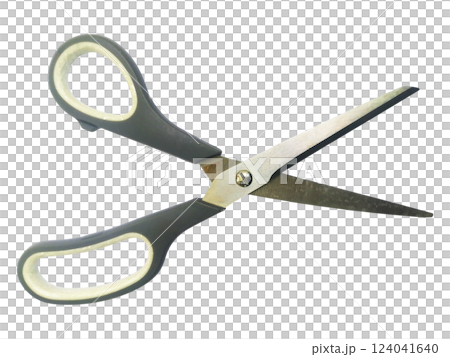 Closeup of simple, everyday scissors on a white background. A clean, minimalist image suggesting concepts of cutting, precision, and new beginnings. Closeup of simple, everyday scissors on a white background. A clean, minimalist image suggesting concepts of cutting, precision, and new beginnings. 124041640