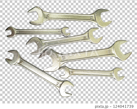 A collection of shiny metal wrenches scattered on a white background. This image conveys concepts of repair, maintenance, DIY, and problemsolving. A collection of shiny metal wrenches scattered on a white background. This image conveys concepts of repair, maintenance, DIY, and problemsolving. 124041739