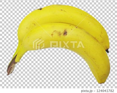 Two ripe bananas, subtly speckled, form a gentle curve against a clean white background. A simple yet striking image, perfect for healthy eating, tropical themes, or minimalist design projects. Two ripe bananas, subtly speckled, form a gentle curve against a clean white background. A simple yet striking image, perfect for healthy eating, tropical themes, or minimalist design projects. 124041782