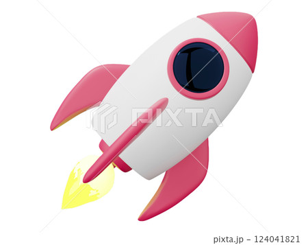 Adorable pink rocket launching, symbolizing new beginnings, innovation, and rapid growth. Perfect for childrens content, startup imagery, or project presentations. 124041821