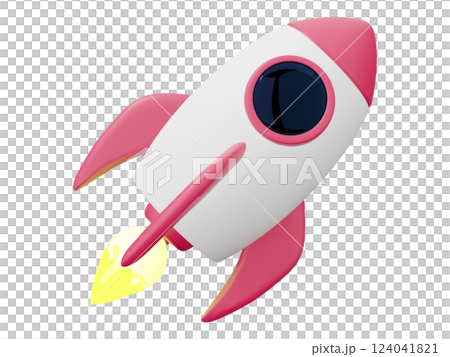 Adorable pink rocket launching, symbolizing new beginnings, innovation, and rapid growth. Perfect for childrens content, startup imagery, or project presentations. 124041821