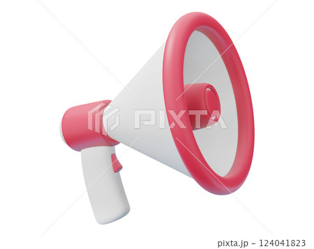Cute pink and white megaphone, 3D rendered.  Perfect for announcements, marketing, or social media campaigns.  Represents communication, news, and promotion. 124041823