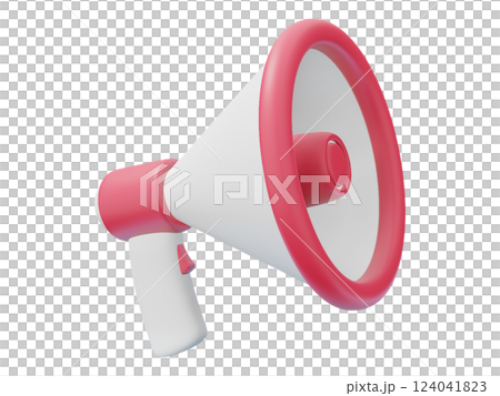 Cute pink and white megaphone, 3D rendered.  Perfect for announcements, marketing, or social media campaigns.  Represents communication, news, and promotion. 124041823