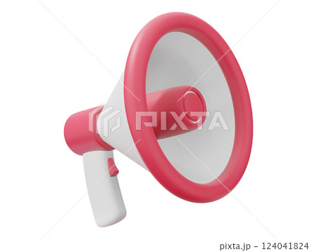 A vibrant pink and white megaphone, rendered in a playful 3D style, perfectly symbolizes announcements, marketing, or important news. 124041824