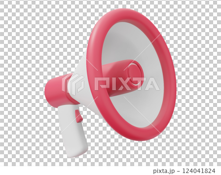 A vibrant pink and white megaphone, rendered in a playful 3D style, perfectly symbolizes announcements, marketing, or important news. 124041824