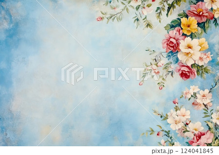 Vintage floral wallpaper with blooming roses and leaves, decorative background for design Vintage floral wallpaper with blooming roses and leaves, decorative background for design 124041845