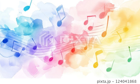 Watercolor background with soft music notes and pastel colors. Watercolor background with soft music notes and pastel colors. 124041868