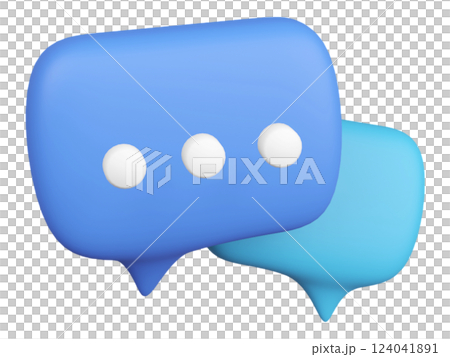 3D rendered speech bubbles in vibrant blue and light blue, symbolize communication, conversation, and connection. 124041891