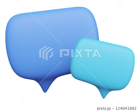 3D rendered pastel blue speech bubbles, ideal for communication, dialogue, conversation, and social media concepts.  Perfect for websites, presentations, and app interfaces.  Clean, modern style. 124041892