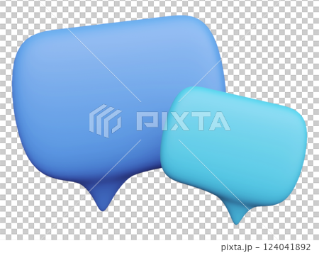 3D rendered pastel blue speech bubbles, ideal for communication, dialogue, conversation, and social media concepts.  Perfect for websites, presentations, and app interfaces.  Clean, modern style. 124041892