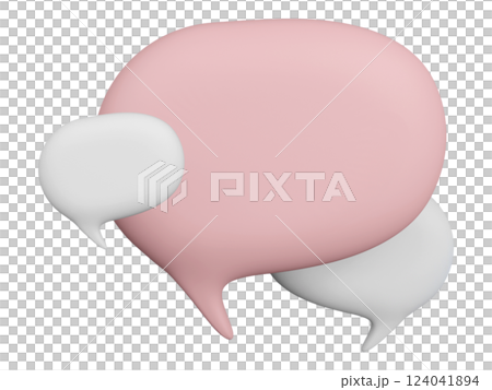 3D render of pastel pink and white speech bubbles, conveying communication, dialogue, conversation, or ideas. 124041894