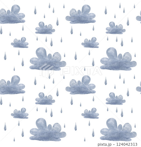 Watercolor rainy clouds seamless pattern on a white background 124042313