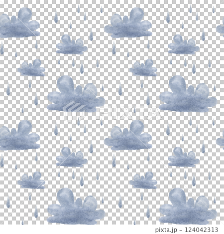 Watercolor rainy clouds seamless pattern on a white background 124042313