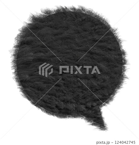 黒いファーのテクスチャの丸い吹き出し フォトリアルなもふもふの毛皮の3DCGイラスト 124042745